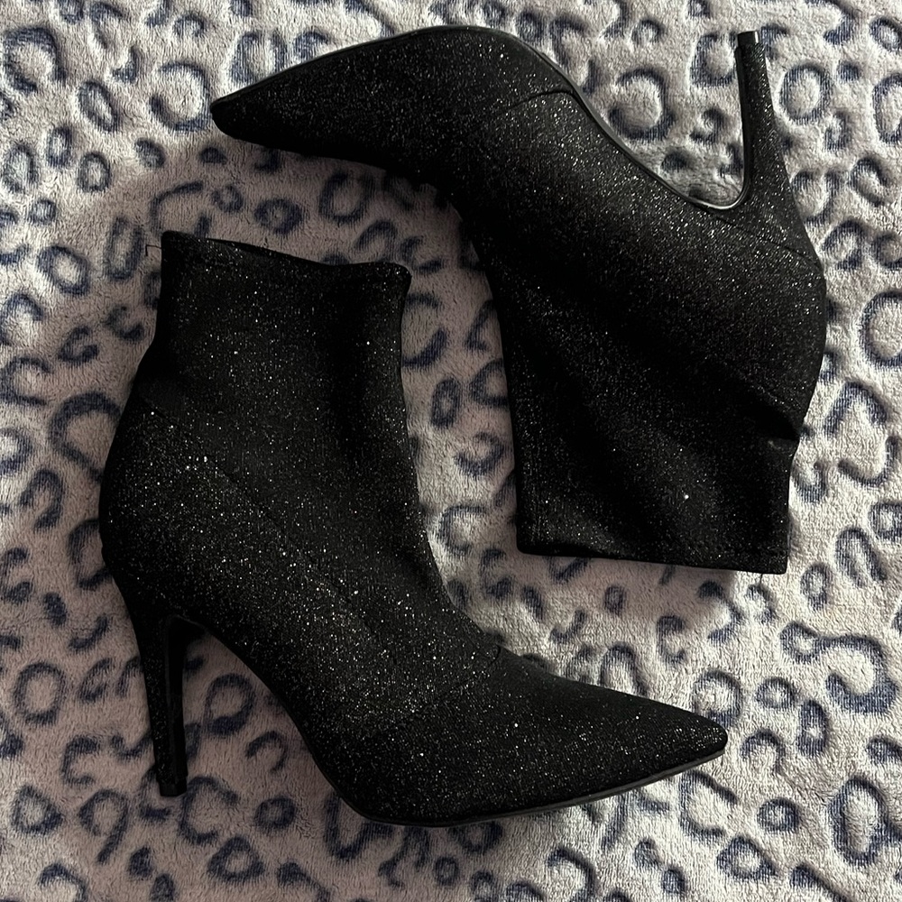 BRASH Black Sparkly Sock Heels